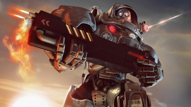 Mass effect robot fireball battle free wallpaper for desktop - medium preview image