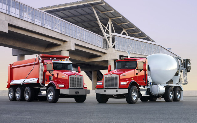 Red trucks under bridge mural free wallpaper for desktop - medium preview image