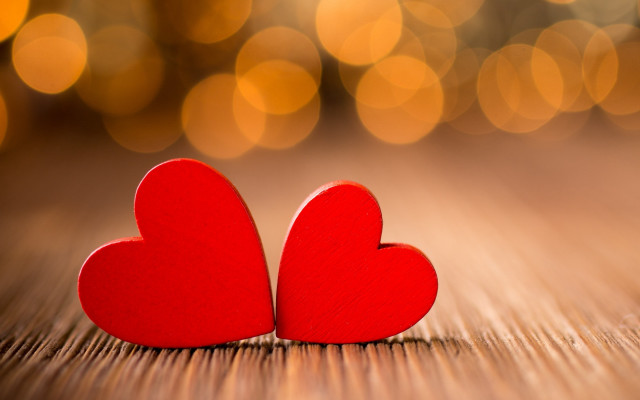 Red hearts wooden table bokeh #2 free wallpaper for desktop - medium preview image