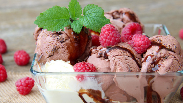 Ice cream raspberries mint spoon free wallpaper for desktop - medium preview image