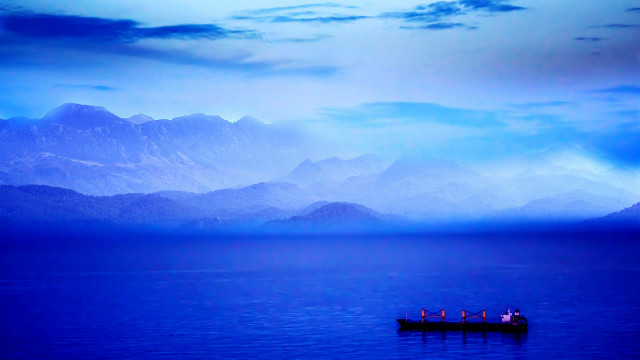 Boat water cloudy sky mountains #7 free wallpaper for desktop - medium preview image