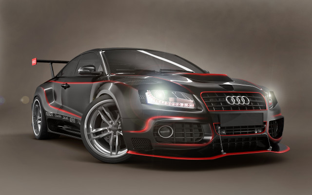 Black car red stripes hood #2 free wallpaper for desktop - medium preview image