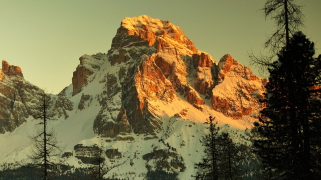 Mountain snow trees sky clouds free wallpaper for desktop - medium preview image