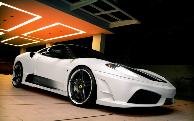 White sports car neon garage free wallpaper for desktop - medium preview image