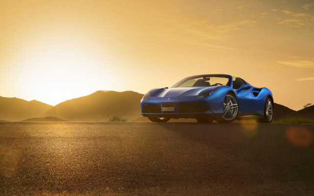 Blue sports car sunset mountains #2 free wallpaper for desktop - medium preview image