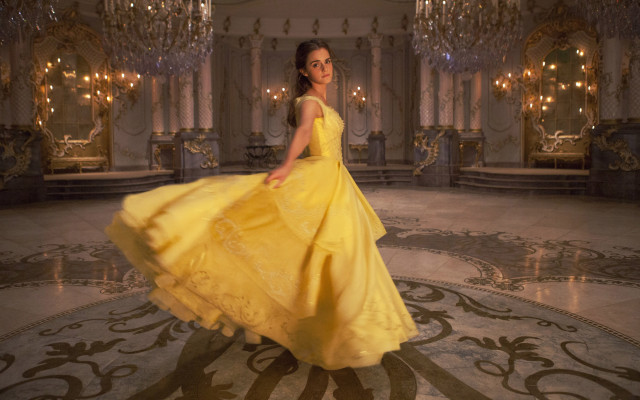 Woman yellow dress dancing chandeliers free wallpaper for desktop - medium preview image