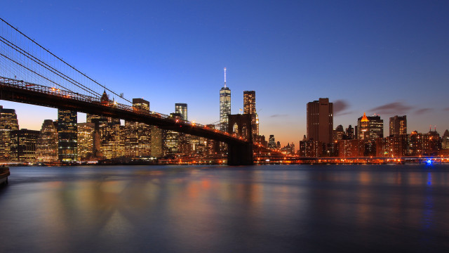 City skyline bridge boat night #3 free wallpaper for desktop - medium preview image