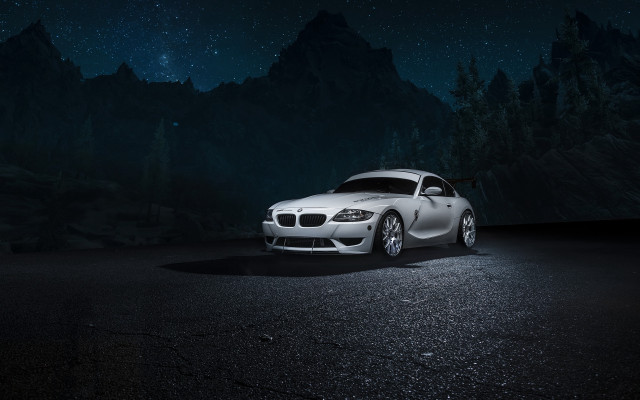 White car night mountains starry free wallpaper for desktop - medium preview image