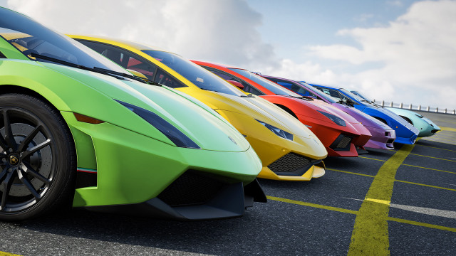 Colorful sports cars parked cloudy free wallpaper for desktop - medium preview image