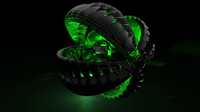 Green tire skull reflection glowing free wallpaper for desktop - medium preview image