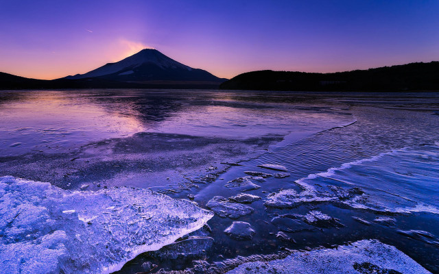 Mountain lake ice purple sky free wallpaper for desktop - medium preview image