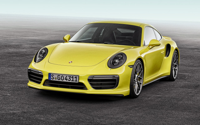 Yellow porsche sports car parking free wallpaper for desktop - medium preview image