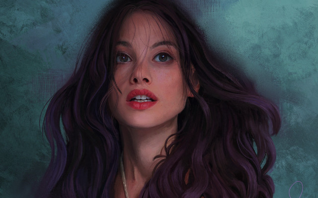 Woman longhair necklace greenbackground bluetablet free wallpaper for desktop - medium preview image