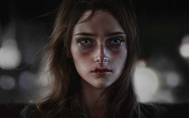 Woman bloody face blue eyes free wallpaper for desktop - medium preview image