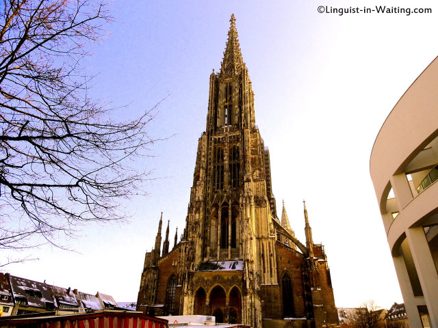 Cathedral clock tower city street free wallpaper for desktop - medium preview image