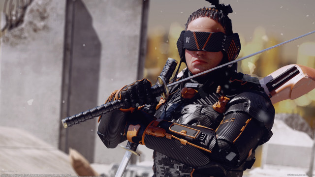 Futuristic suit man cyberpunk snowy free wallpaper for desktop - medium preview image