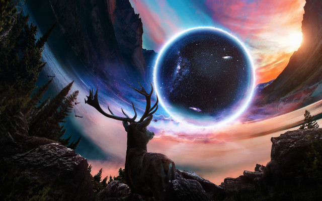 Deer planet starry sky matte free wallpaper for desktop - medium preview image