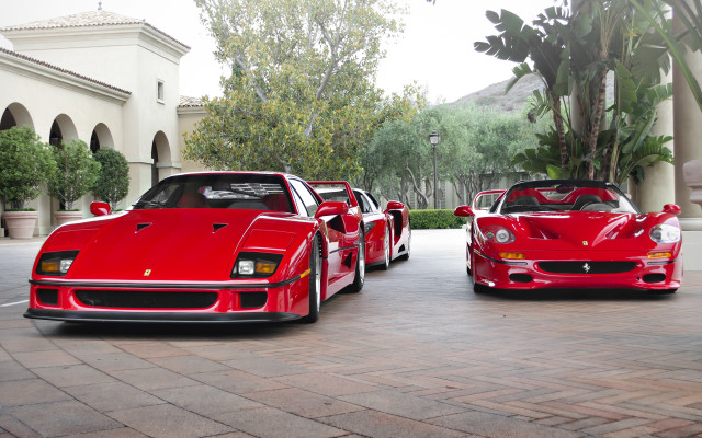 Red sports cars driveway brick free wallpaper for desktop - medium preview image