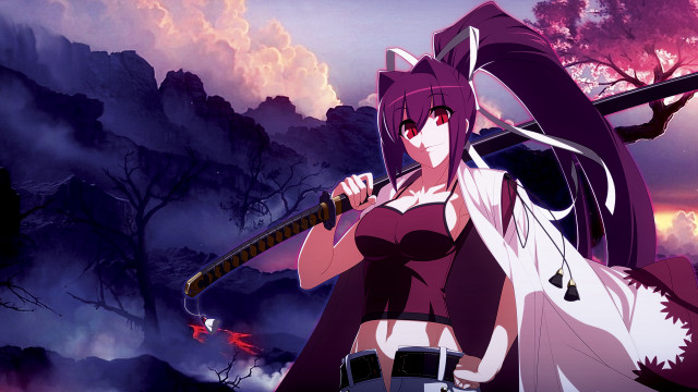 Purple dress woman sword mountain free wallpaper for desktop - medium preview image