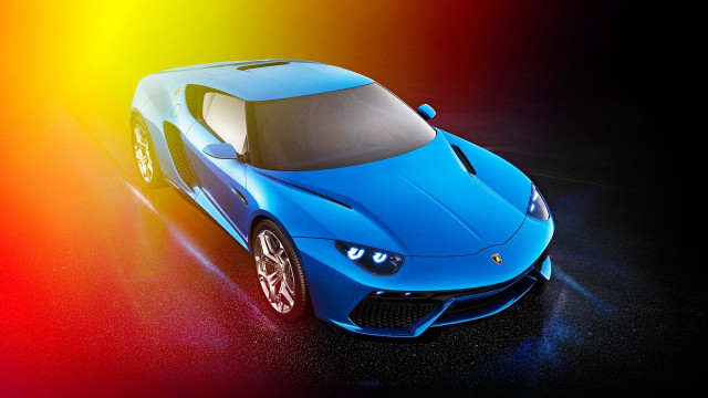 Blue sports car rainbow background free wallpaper for desktop - medium preview image