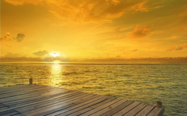 Wooden dock water cloudy sunset free wallpaper for desktop - medium preview image