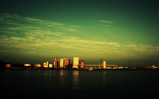 City skyline water clouds matte free wallpaper for desktop - medium preview image