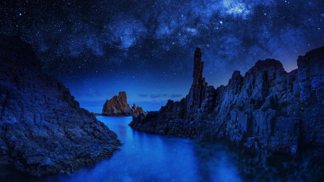 Night sky stars mountain water free wallpaper for desktop - medium preview image