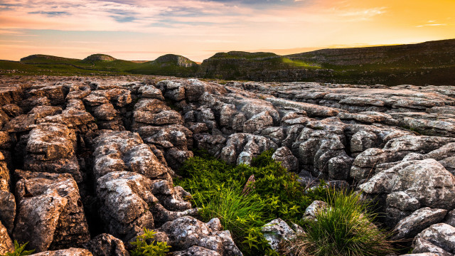 Rocky landscape green plant sunset free wallpaper for desktop - medium preview image