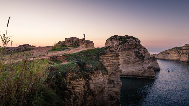 Cliff road boat sunset mountain free wallpaper for desktop - medium preview image