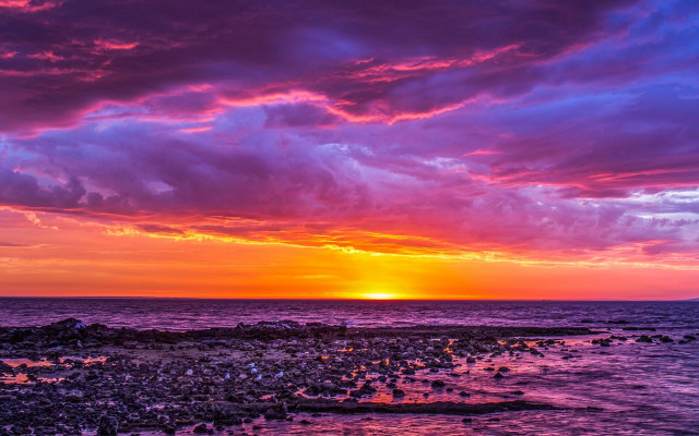 Sunset ocean boat cloudy sky #2 free wallpaper for desktop - medium preview image