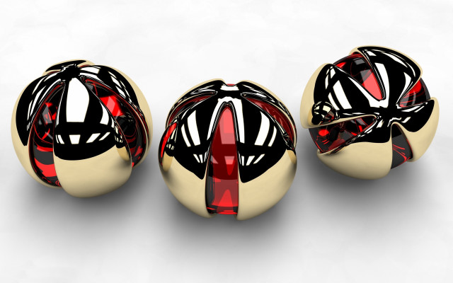 Shiny balls red ribbon raytraced free wallpaper for desktop - medium preview image