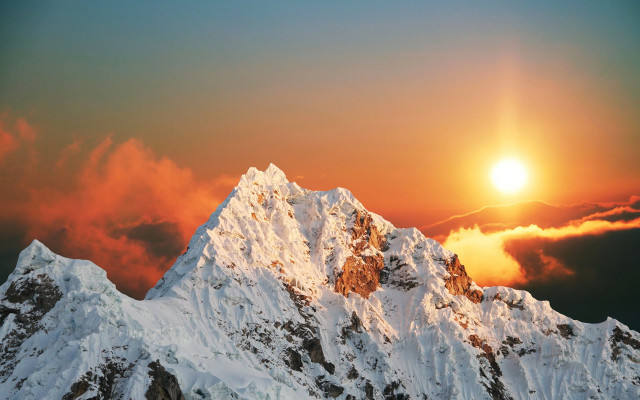 Snowy mountain sunset city horizon free wallpaper for desktop - medium preview image