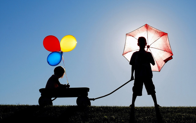 Child umbrella balloons ferris moon free wallpaper for desktop - medium preview image