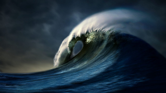 Large wave breaking dark sky free wallpaper for desktop - medium preview image