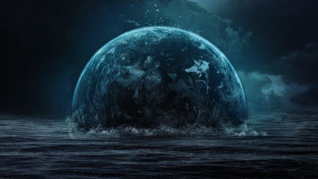 Large blue ocean floating moon free wallpaper for desktop - medium preview image