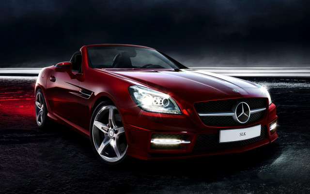 Red mercedes slk convertible dark free wallpaper for desktop - medium preview image