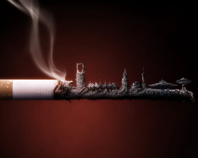 Cigarette city skyline lit smoke free wallpaper for desktop - medium preview image