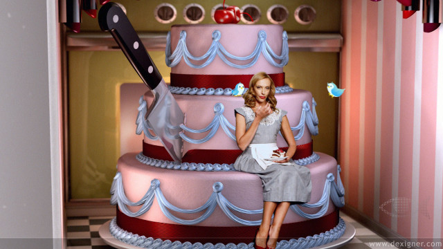Woman sitting cake knife pink free wallpaper for desktop - medium preview image