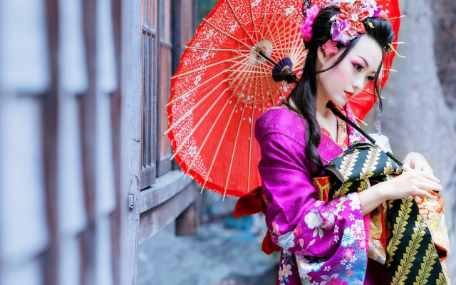 Geisha red umbrella black purse free wallpaper for desktop - medium preview image