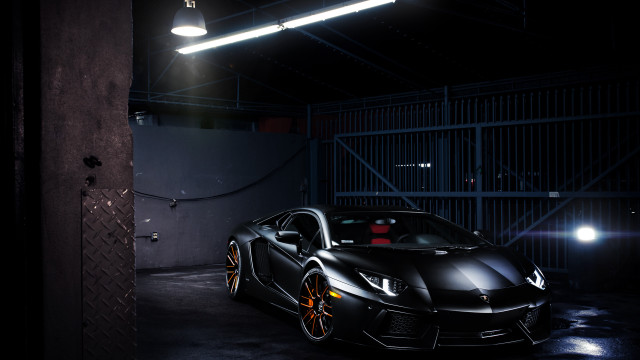 Black sports car garage night free wallpaper for desktop - medium preview image