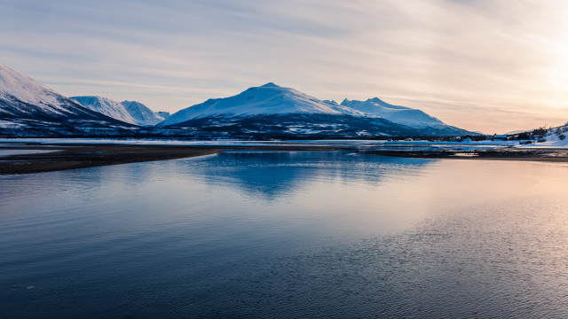 Mountains lake sky water boat free wallpaper for desktop - medium preview image