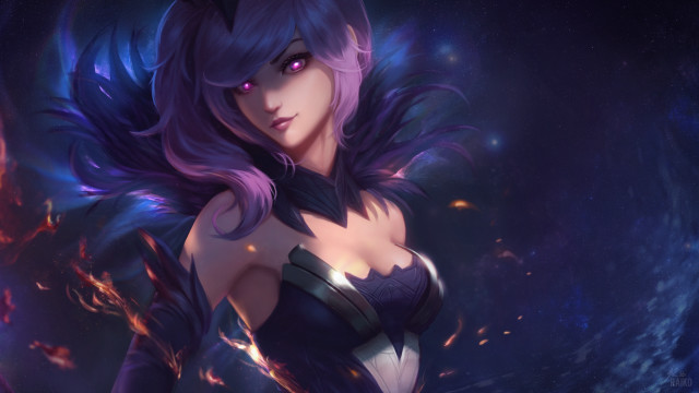 Purple hair sword woman night free wallpaper for desktop - medium preview image