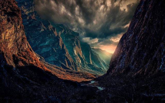 Mountain river cloudy sky sunset free wallpaper for desktop - medium preview image