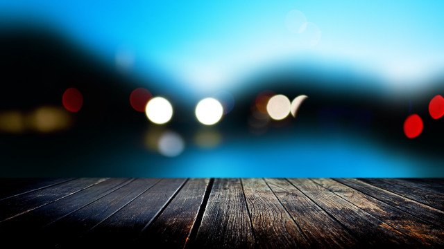 Wooden table lake bokeh moonlight #2 free wallpaper for desktop - medium preview image