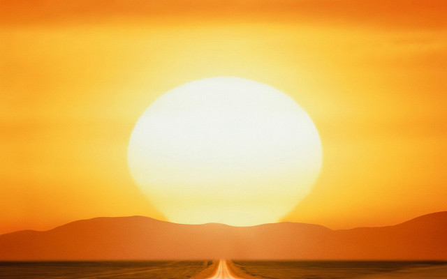 Desert road sunset mountains ocean free wallpaper for desktop - medium preview image