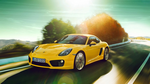 Yellow sports car road trees #3 free wallpaper for desktop - medium preview image