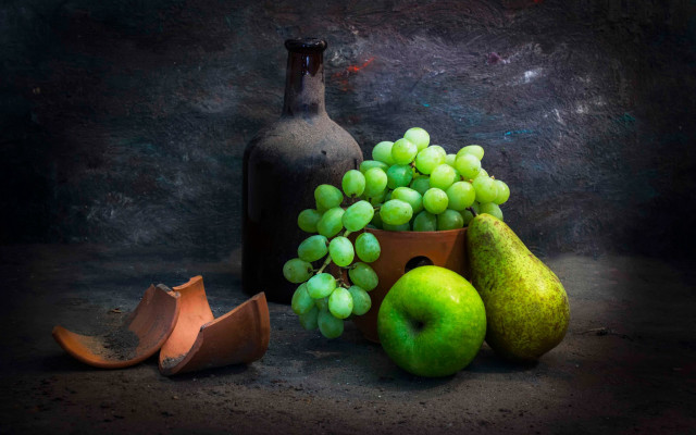 Grapes pears wine bottle shoe free wallpaper for desktop - medium preview image