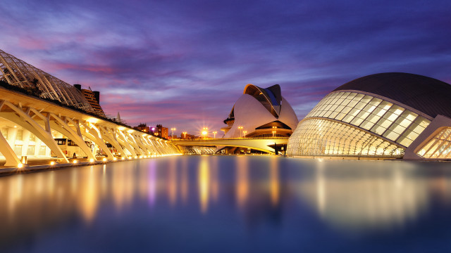 Large building bridge water night free wallpaper for desktop - medium preview image