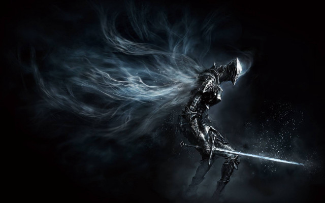 Black suit sword smoke night free wallpaper for desktop - medium preview image
