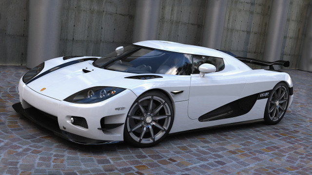 White sports car brick road free wallpaper for desktop - medium preview image